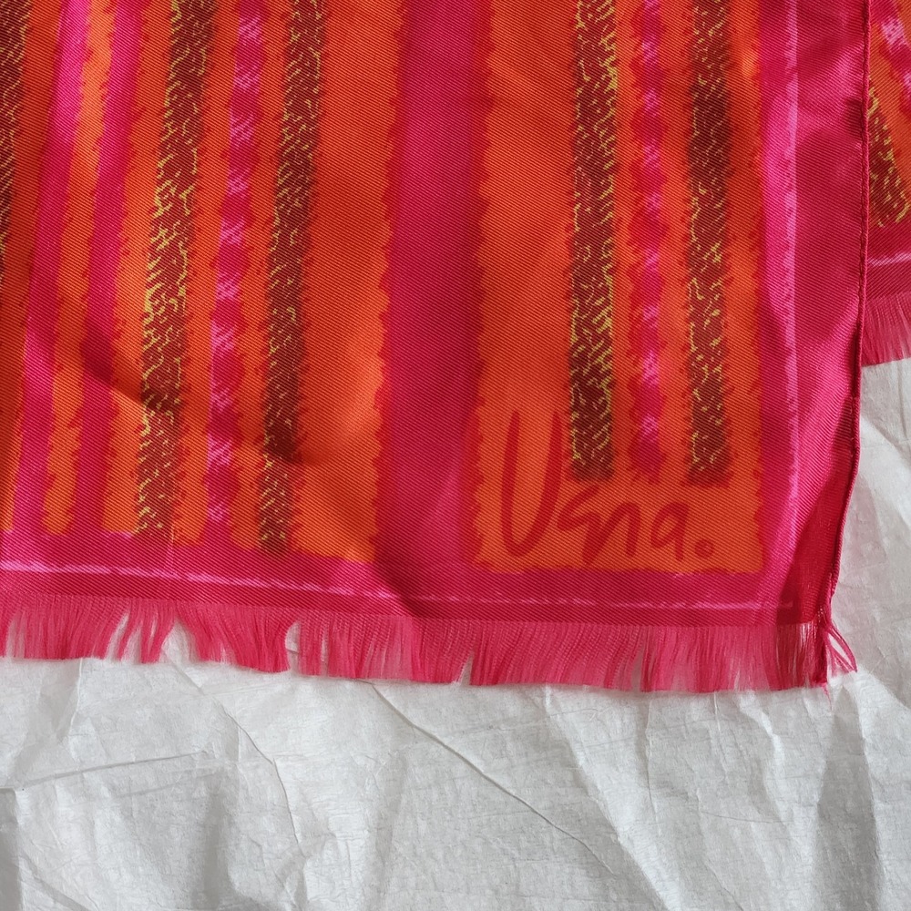 Vintage Vera Neumann Scarf Signed Made in Italy Pink Orange Stripe Oblong